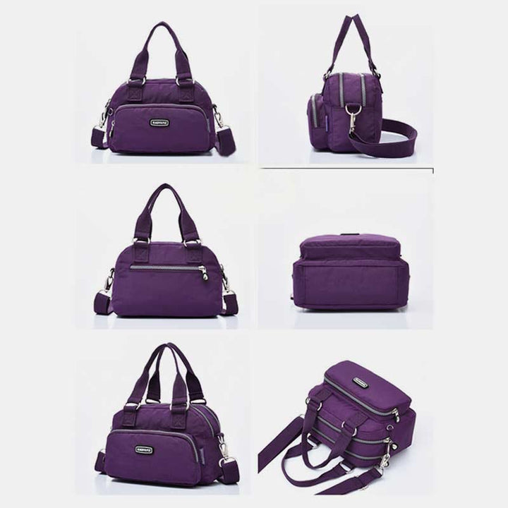 Handtasche für Damen, lila, Nylon, leicht, Einkaufstasche mit Reißverschluss