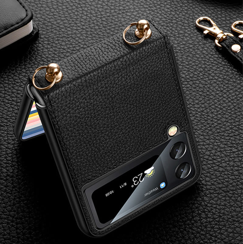Crossbody Handyhülle Samsung Z Flip 4 Klappdisplay Leder Schutzhülle