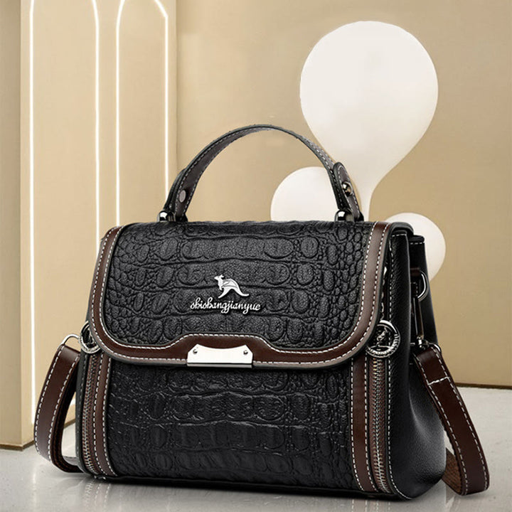 Handtasche mit Krokodil-Print für Damen, geräumige Umhängetasche aus PU-Leder