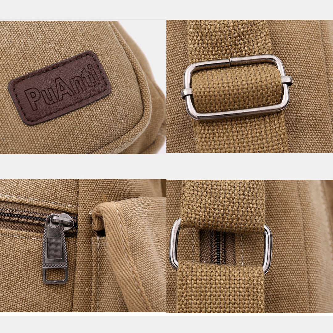 Große Retro-Umhängetasche aus Canvas mit mehreren Taschen