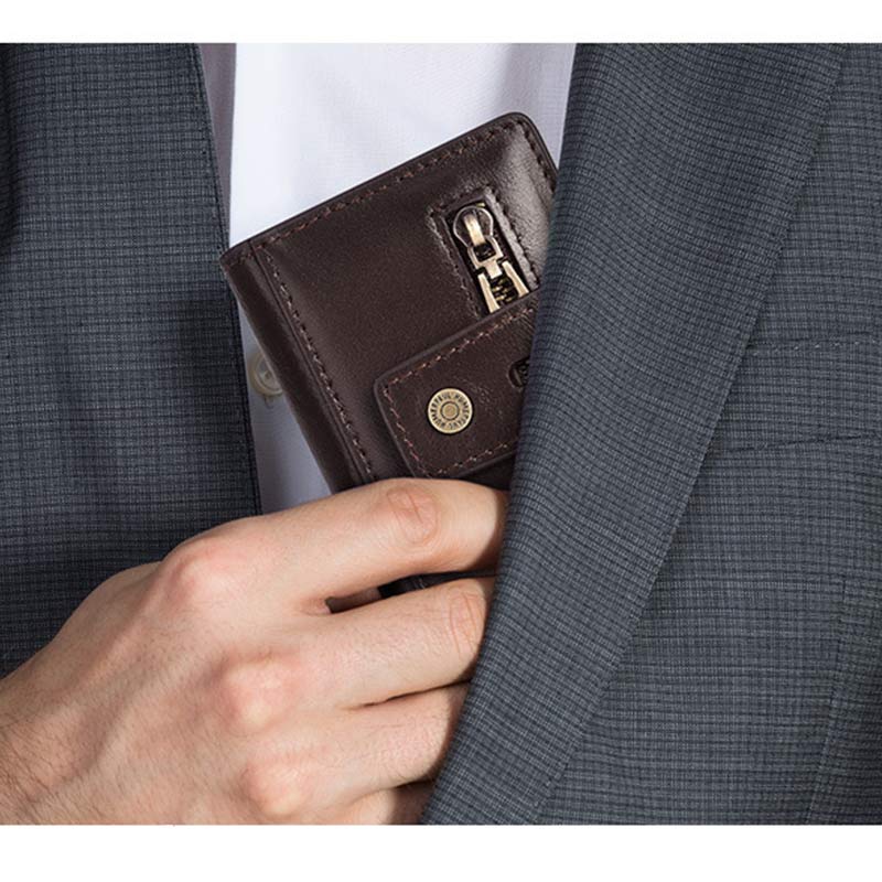 Echtes Leder Herren RFID Blocking Geldbörse Schnellzugriff Kartenhalter