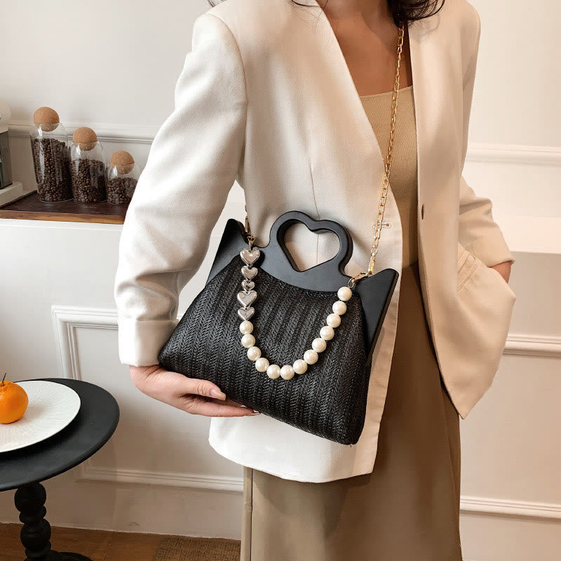 Handtasche für Damen, große Kapazität, Umhängetasche mit Perlenkette