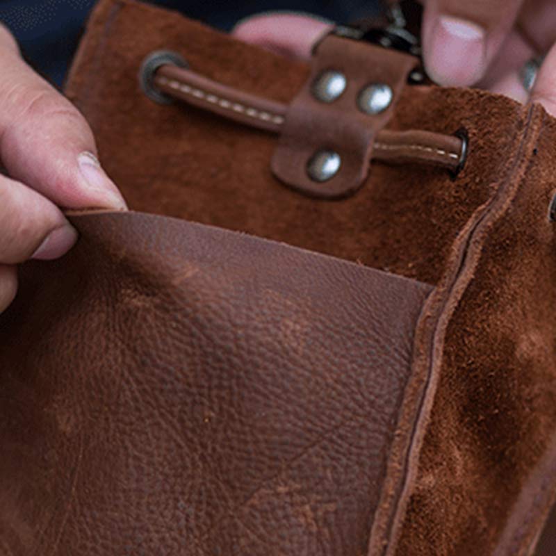 Retro Unisex Hüfttasche Kleine Kordelzug Leder Gürteltasche
