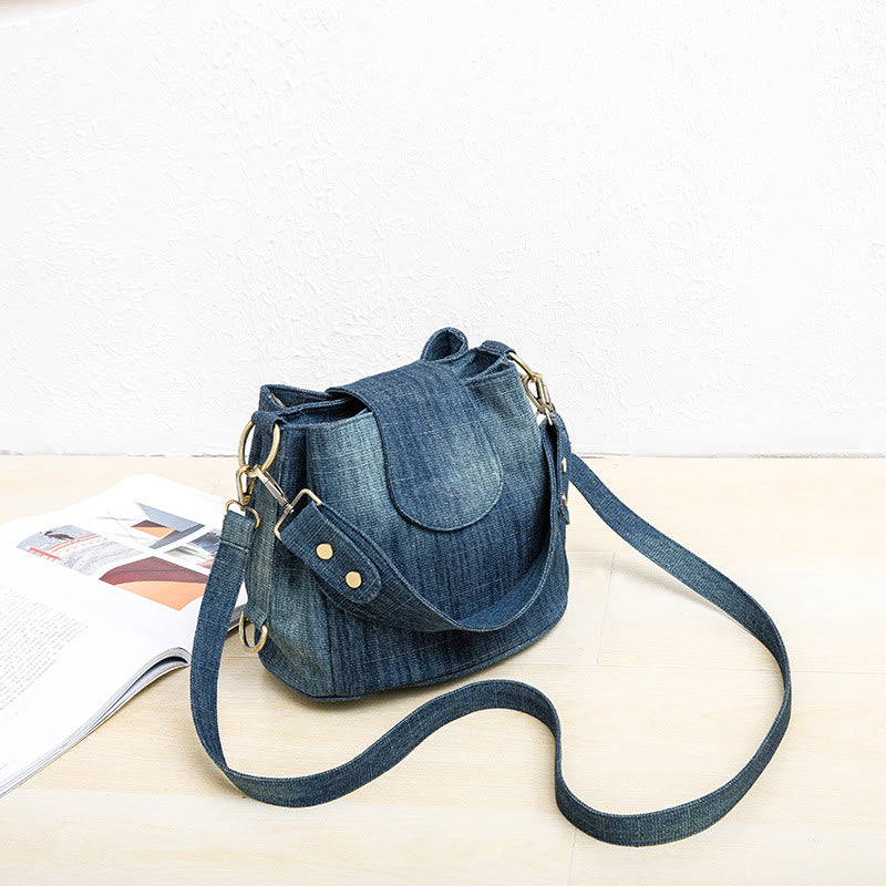 Denim-Unterarm-Beuteltasche für Damen, große Tasche mit Henkel