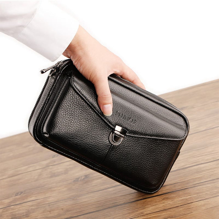 Echtes Leder Clutch Geldbörse Business Handtasche Handgelenk Tasche Fit 7,9 "Handy