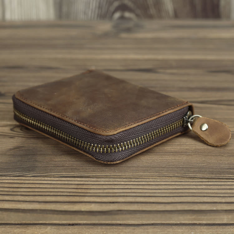 Retro Leder Geldbörse Multifunktionale Kleine Geldbörse mit Reißverschluss für Herren