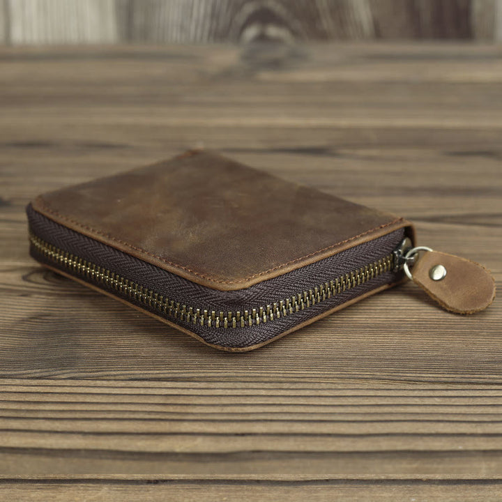 Retro Leder Geldbörse Multifunktionale Kleine Geldbörse mit Reißverschluss für Herren
