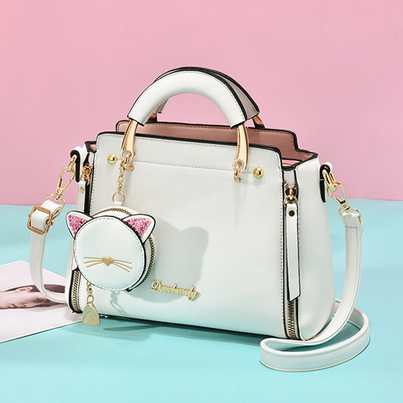 Süße Kätzchen-Handtasche mit abnehmbarem Riemen für Damen, Umhängetasche