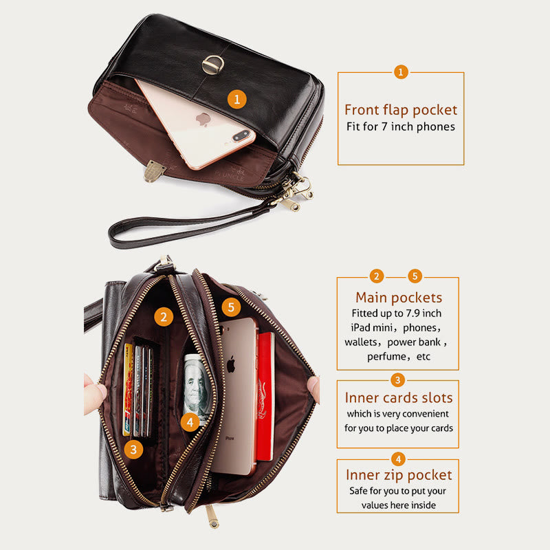 Echtes Leder Clutch Geldbörse Business Handtasche Handgelenk Tasche Fit 7,9 "Handy
