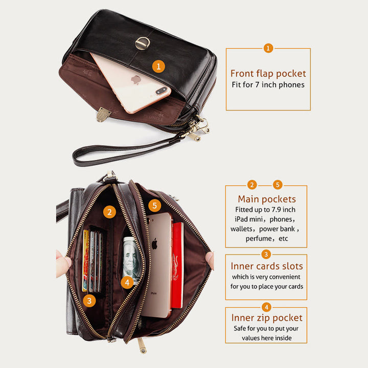 Echtes Leder Clutch Geldbörse Business Handtasche Handgelenk Tasche Fit 7,9 "Handy