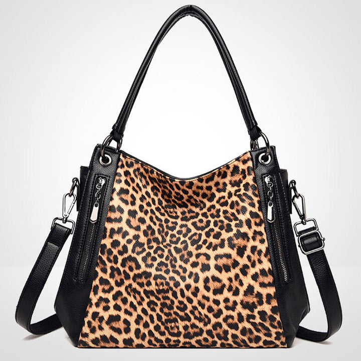 Tote mit Leoparden-Zebra-Print für Damen, veganes Leder, große Handtasche