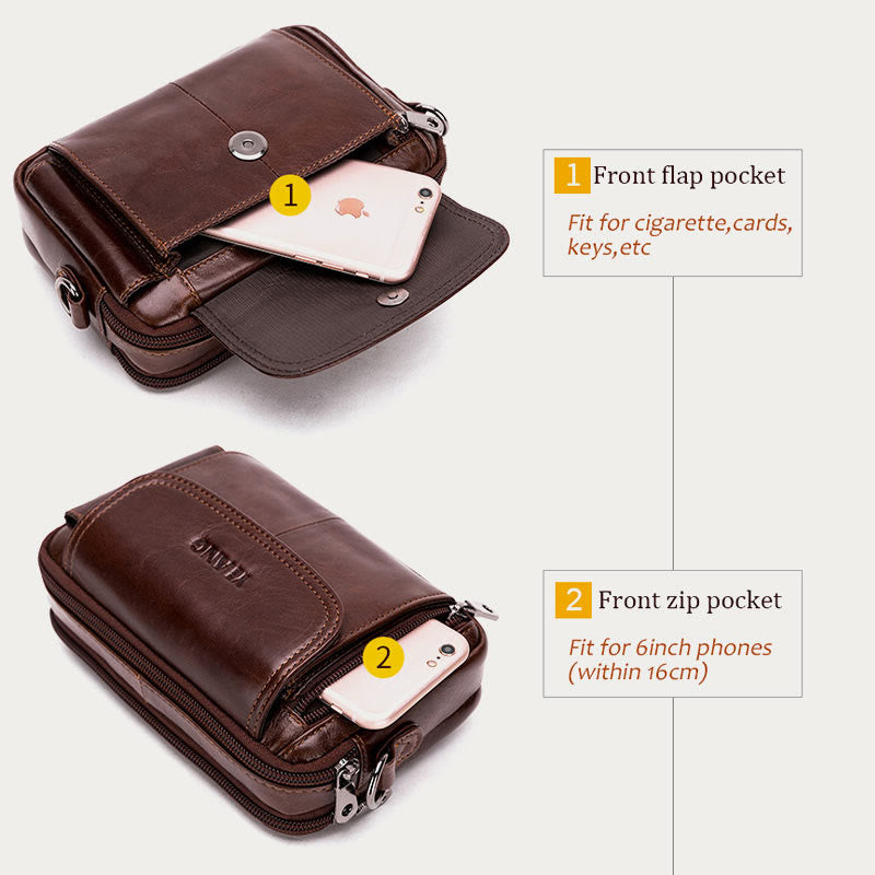 Leder-Gürteltasche für Herren, Retro, multifunktionale Umhängetasche für Handys