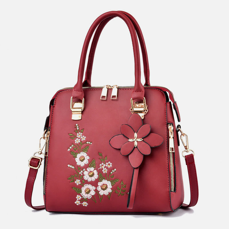 Florale Lederhandtasche für Damen, eleganter Umhängetasche