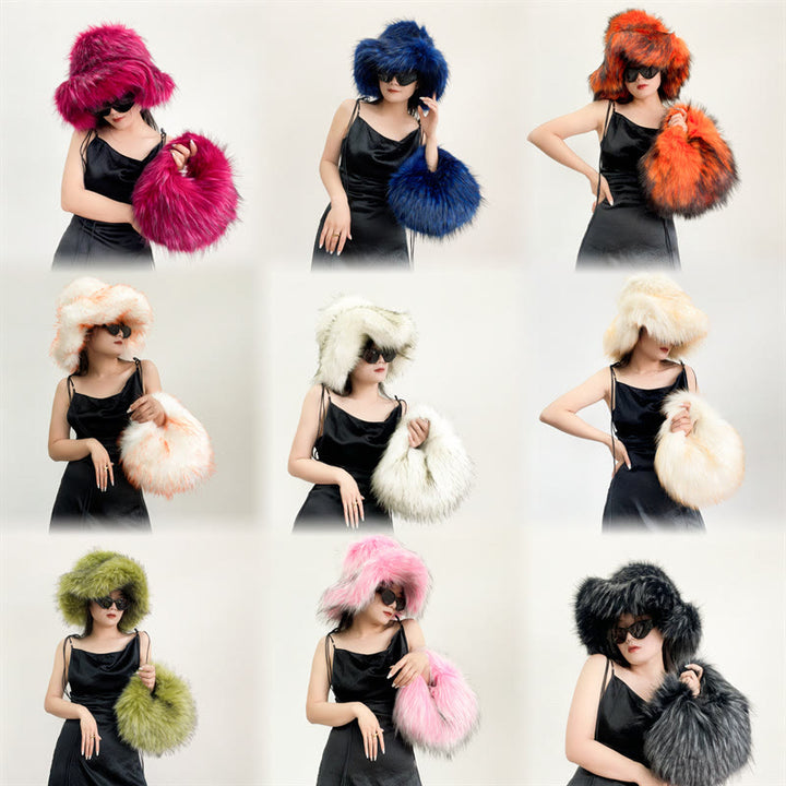 Kunstpelz weiche Hut Tasche Set für Frauen Winter Dating