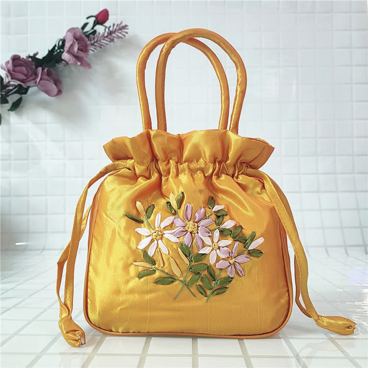 Clutch mit Blumenmuster und Kordelzug, Beuteltasche, Handtasche, Partytasche