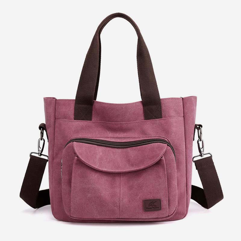 Damen Handtasche aus Canvas mit Griff und mehreren Taschen, Umhängetasche, Schultertasche, Tote, Geldbörse