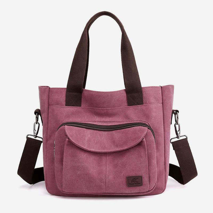Damen Handtasche aus Canvas mit Griff und mehreren Taschen, Umhängetasche, Schultertasche, Tote, Geldbörse
