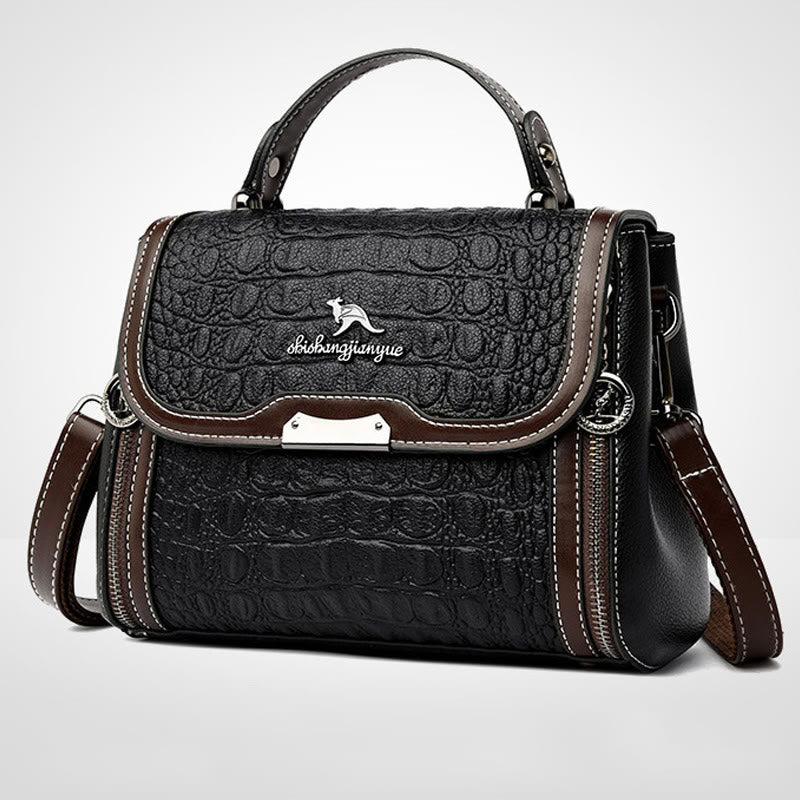 Handtasche mit Krokodil-Print für Damen, geräumige Umhängetasche aus PU-Leder