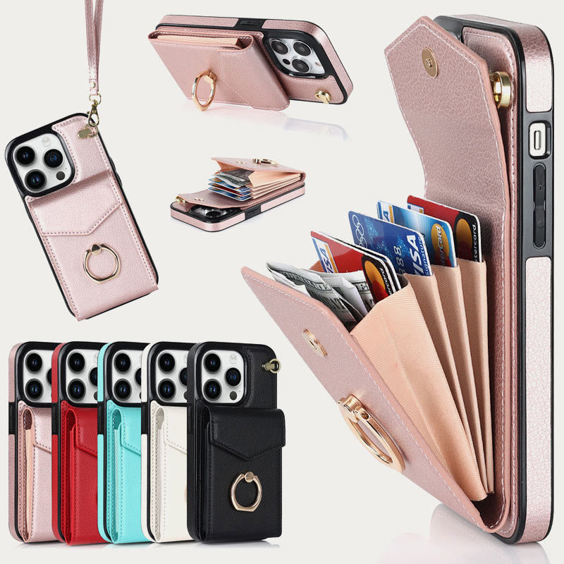Brieftaschen-Telefonhülle für iPhone, lässig, Leder, Schnalle, Kartenhalter