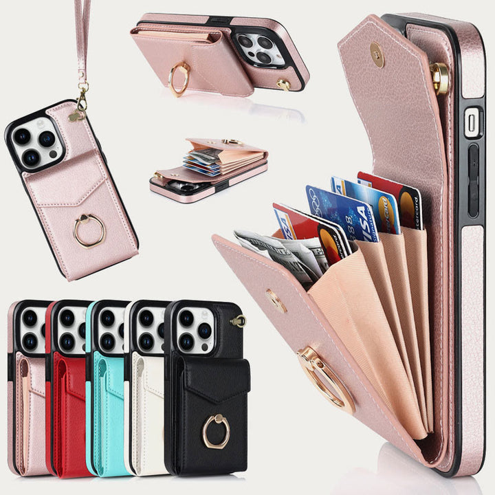 Brieftaschen-Telefonhülle für iPhone, lässig, Leder, Schnalle, Kartenhalter