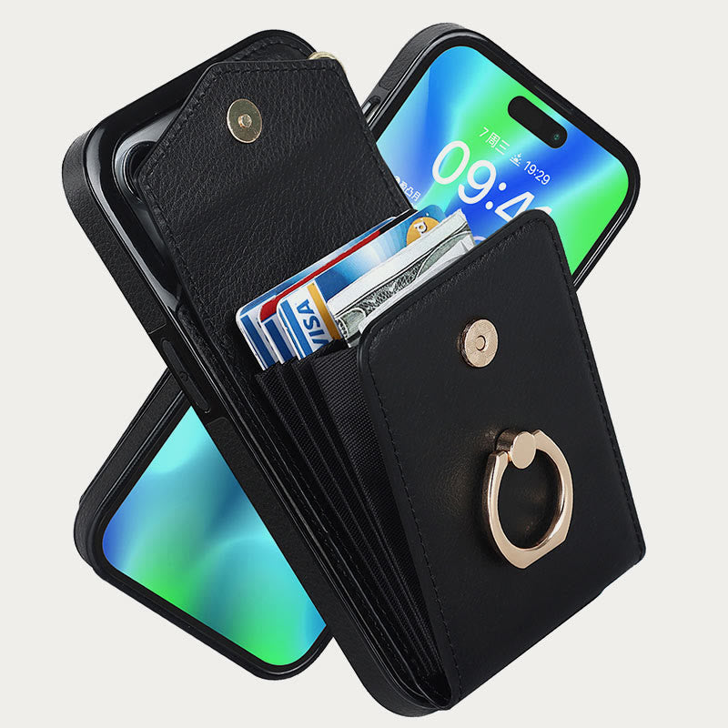 Brieftaschen-Telefonhülle für iPhone, lässig, Leder, Schnalle, Kartenhalter