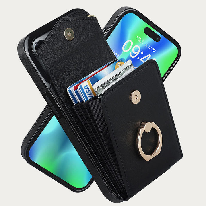 Brieftaschen-Telefonhülle für iPhone, lässig, Leder, Schnalle, Kartenhalter