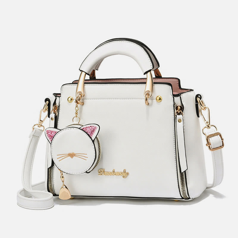 Süße Kätzchen-Handtasche mit abnehmbarem Riemen für Damen, Umhängetasche