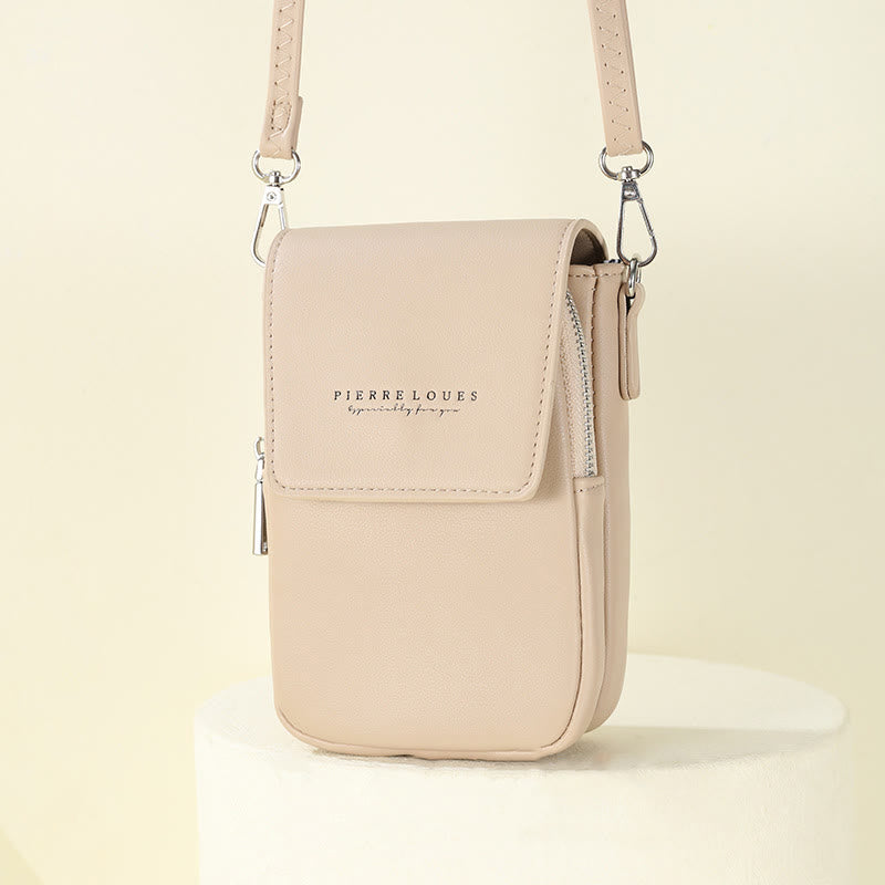 Mini-Telefontasche für Damen, Umhängetasche aus Leder mit zwei Fächern