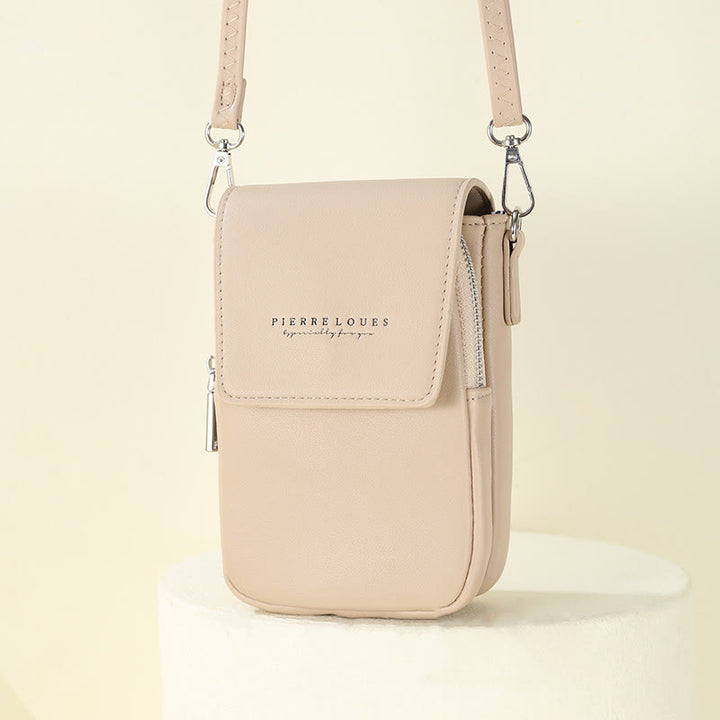 Mini-Telefontasche für Damen, Umhängetasche aus Leder mit zwei Fächern