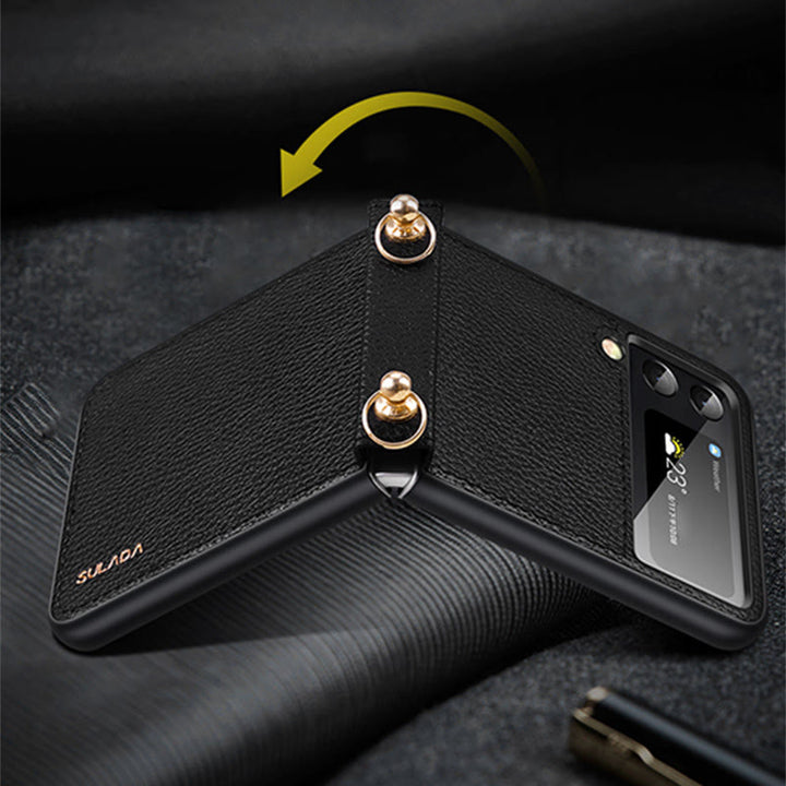 Crossbody Handyhülle Samsung Z Flip 4 Klappdisplay Leder Schutzhülle