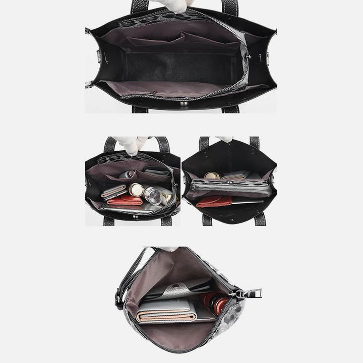Tragetasche mit Leopardenmuster, Set aus Leder, Handtasche für Damen
