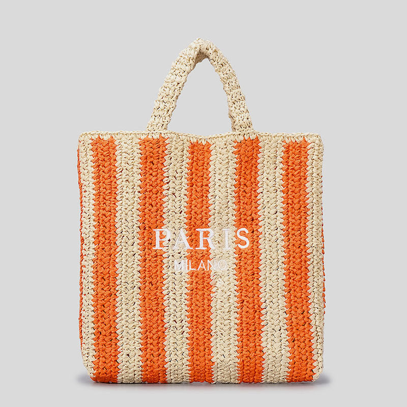 Strandtasche für Damen, Sommer, Urlaub, Reise, gestreifte Strohhandtasche