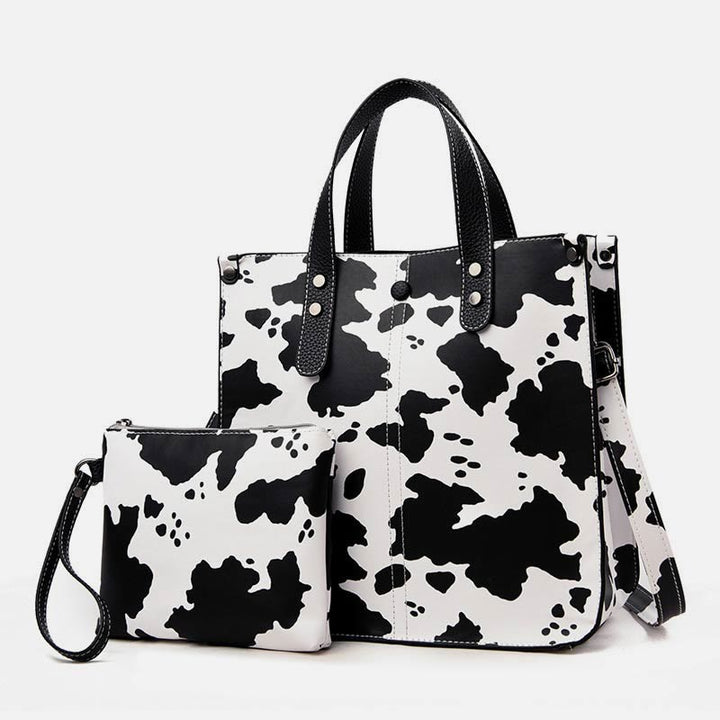 Tragetasche mit Leopardenmuster, Set aus Leder, Handtasche für Damen