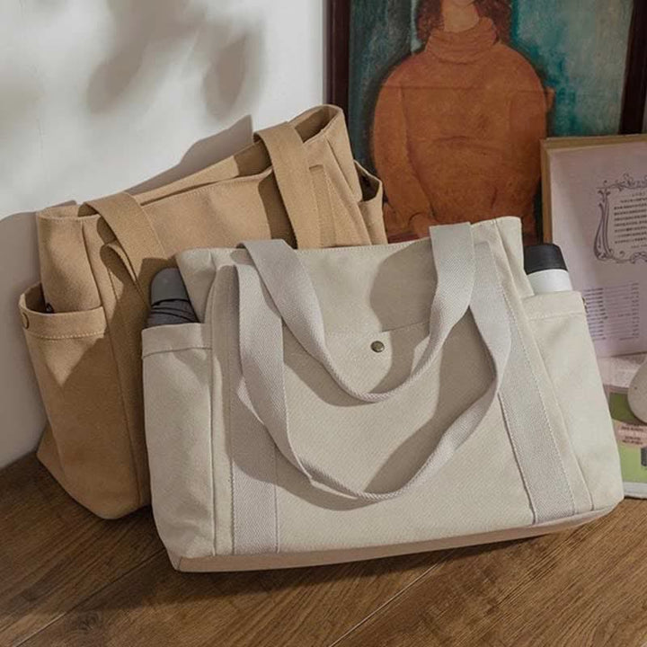 Große Kapazität Canvas Schultertasche Mehrere Taschen Handtasche Einkaufs