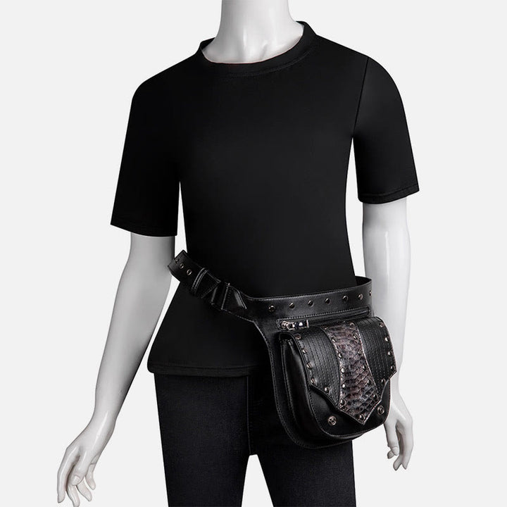 Steampunk Gürteltasche für Damen und Herren, Nietenleder, Hüfttasche