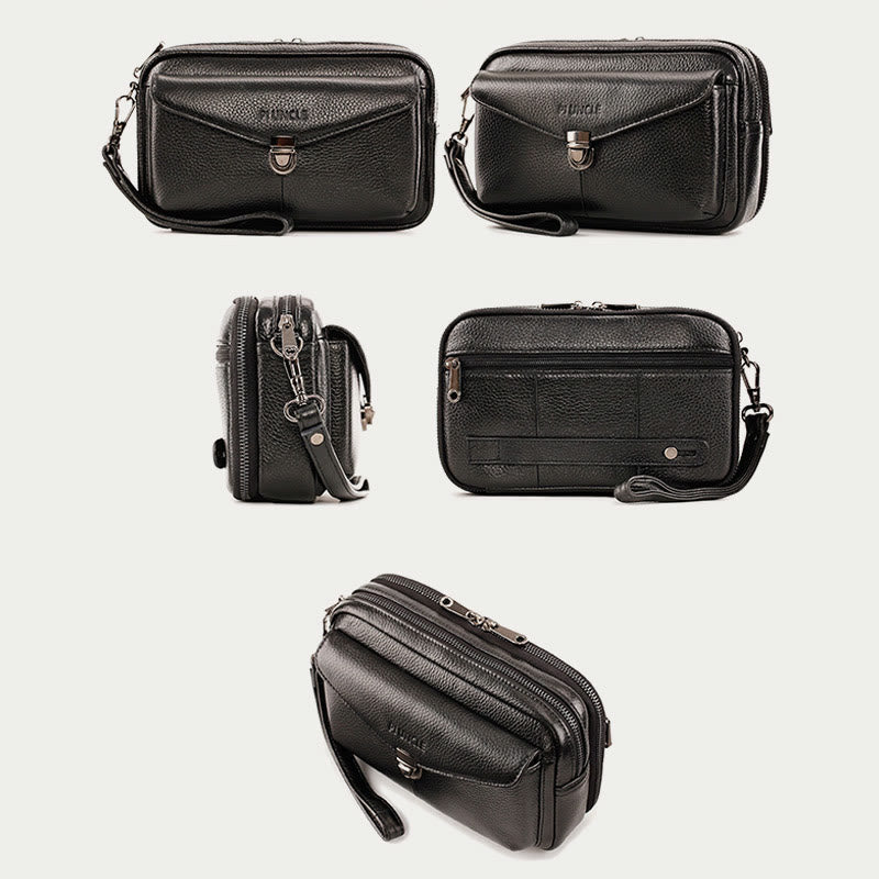 Echtes Leder Clutch Geldbörse Business Handtasche Handgelenk Tasche Fit 7,9 "Handy