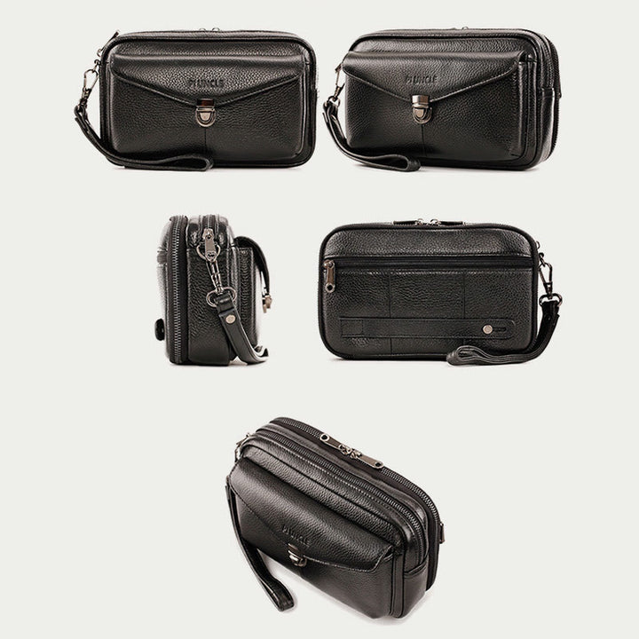 Echtes Leder Clutch Geldbörse Business Handtasche Handgelenk Tasche Fit 7,9 "Handy