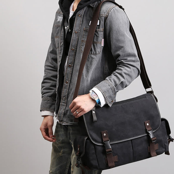 Canvas Messenger Bag Vintage Crossbody Schultertasche Laptoptasche Aktentasche
