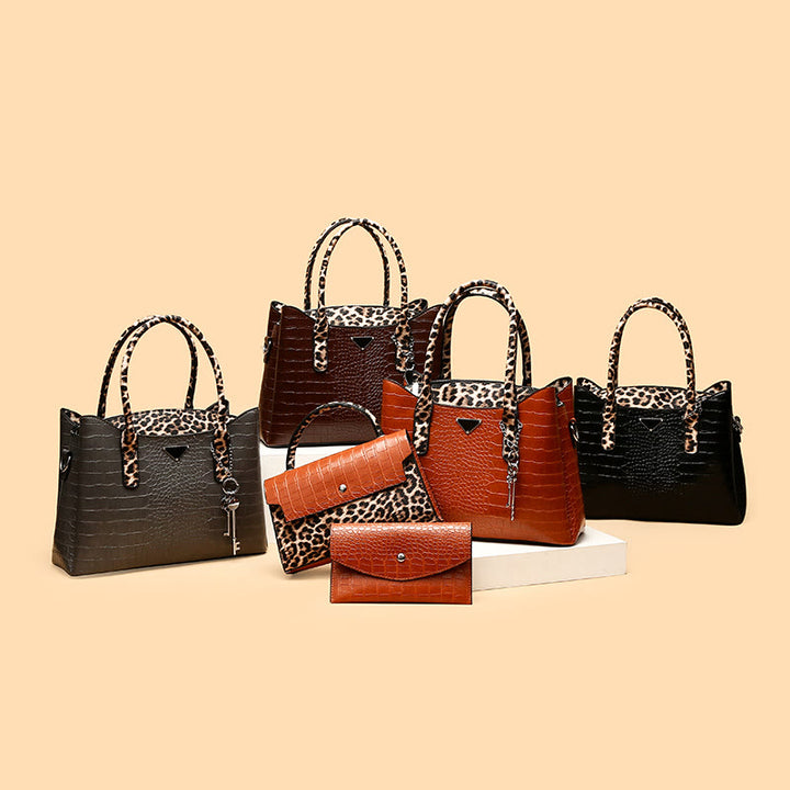 Tragetasche aus Krokodil-Leoparden-Leder für Damen, 3-teiliges Taschenset