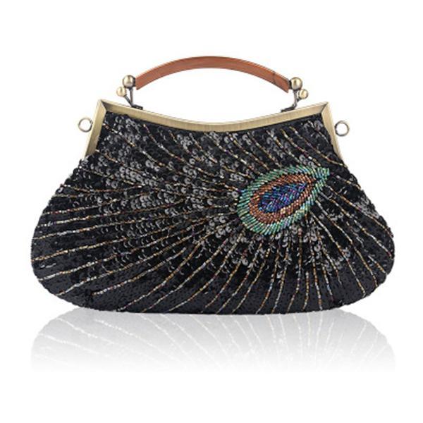 Handgemachte Perlen Clutch Pfau Pailletten Tasche
