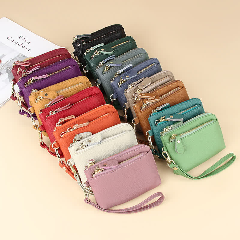 Kleine Clutch aus echtem Leder für Damen mit Armband, Geldbörse, Kartenhalter