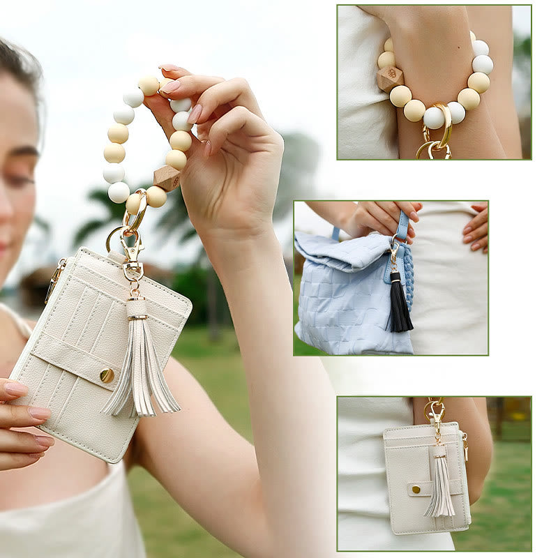 Handgelenktasche mit Silikonperlen und Quaste für Damen