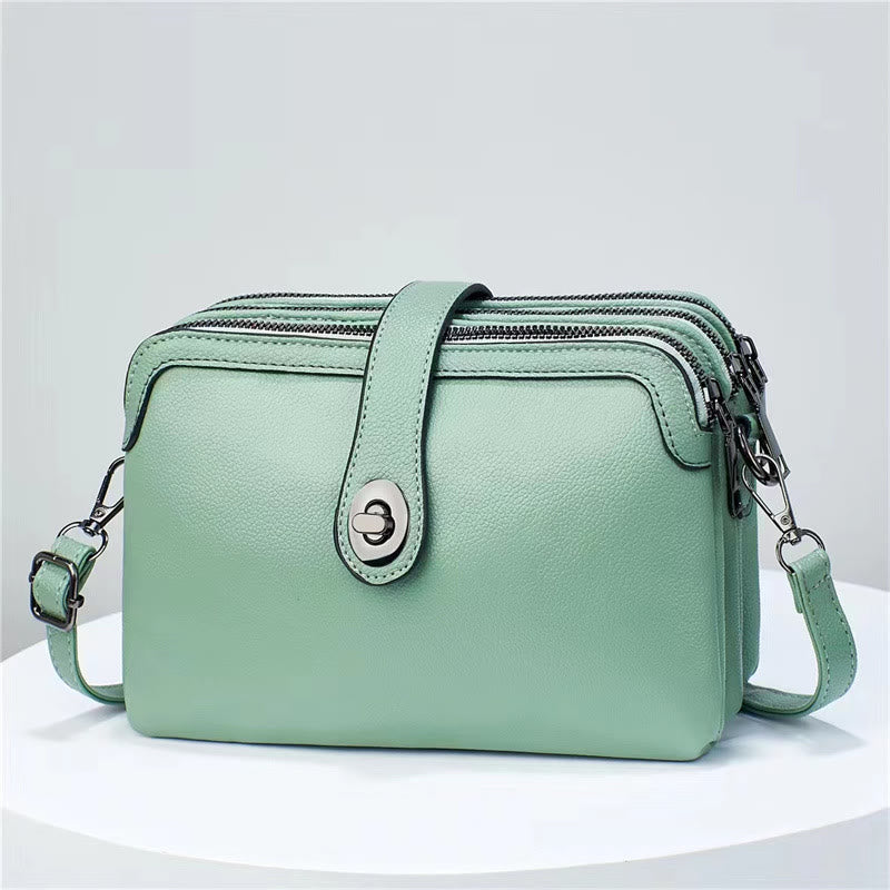 Ledertasche mit drei Fächern für Damen, große Kapazität, karierte Tasche