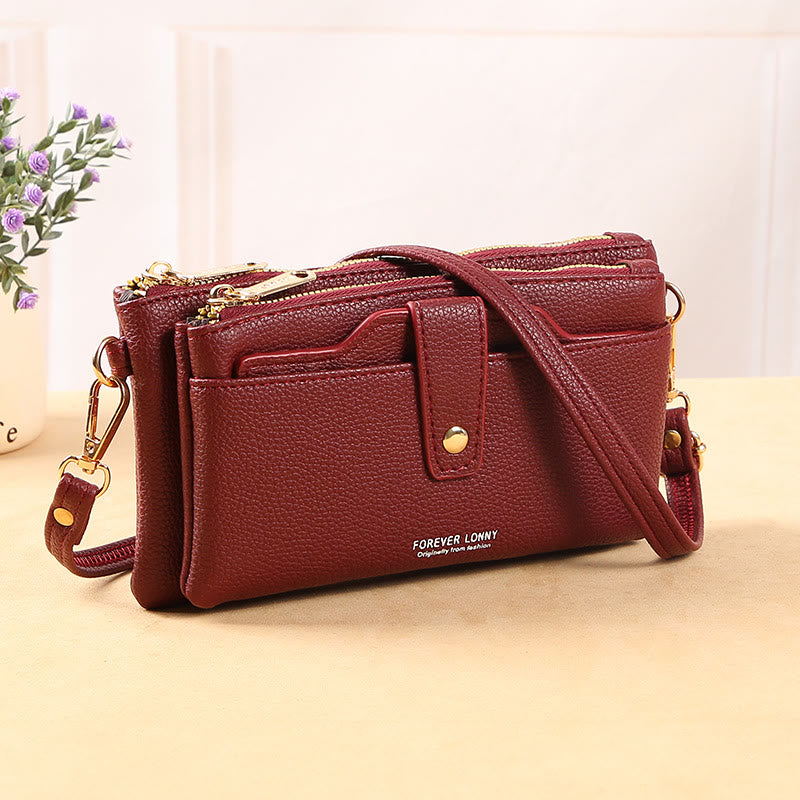 Handytasche mit zwei Fächern für Damen, multifunktionale Umhängetasche aus Leder