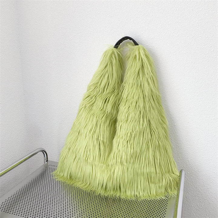 Große Umhängetasche für Damen, Party-Tasche aus Kunstpelz und Plüsch