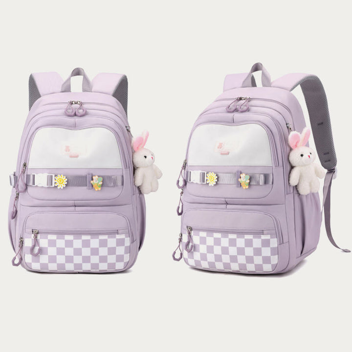 Rucksack für Damen, kariertes Muster, helle Farbe, einfache Schultasche