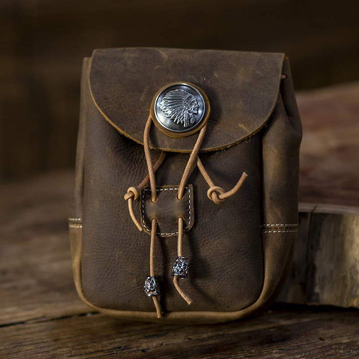 Echtes Leder Kordelzug Beutel Handtasche Hüfttasche Tragbare Brieftasche Gürteltasche