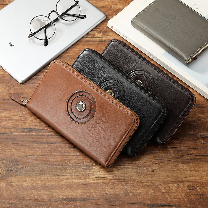 Geldbörse aus echtem Leder für Damen und Herren, einfarbige Clutch