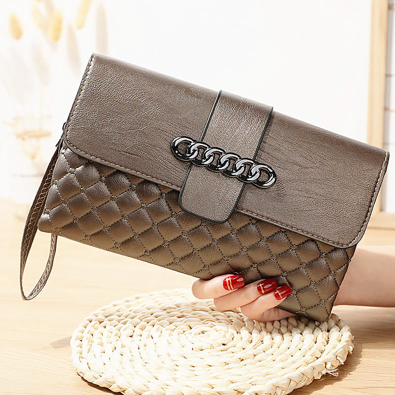 Gesteppte Schultertasche für Damen mit Karomuster, multifunktionale Geldbörse