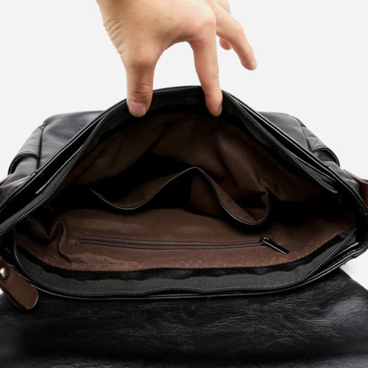 Messenger Bag für Herren, wasserdichte Schultertasche aus PU mit aufgesetzter Klappe